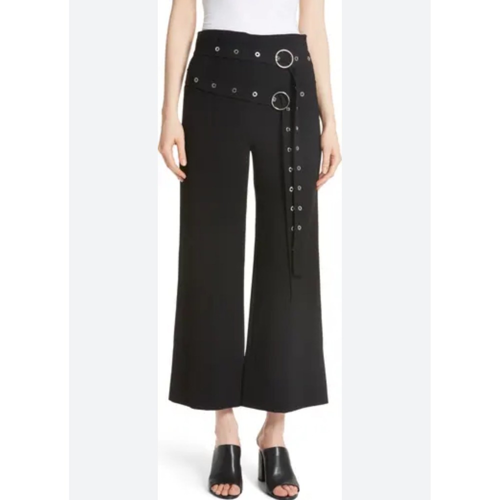 Cinq a Sept Wide Leg Pants Women 0 Black Excellent Grommet Double Belt High Rise - Picture 1 of 11